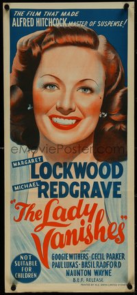 7p0166 LADY VANISHES Aust daybill R1950s Alfred Hitchcock, art of smiling Margaret Lockwood!