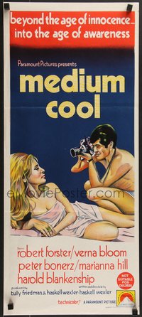 7p0168 MEDIUM COOL Aust daybill 1970 Haskell Wexler's X-rated 1960s counter-culture classic!