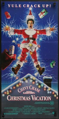 7p0169 NATIONAL LAMPOON'S CHRISTMAS VACATION Aust daybill 1989 Consani art of Chevy Chase, yule crack up!