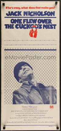 7p0172 ONE FLEW OVER THE CUCKOO'S NEST Aust daybill 1976 great c/u of Jack Nicholson, Forman classic