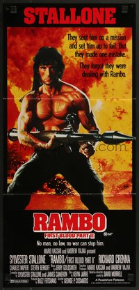 7p0176 RAMBO FIRST BLOOD PART II Aust daybill 1985 no man, no law, no war can stop Stallone!