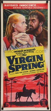 7p0181 VIRGIN SPRING Aust daybill 1960 Ingmar Bergman's Jungfrukallan, different & ultra rare!