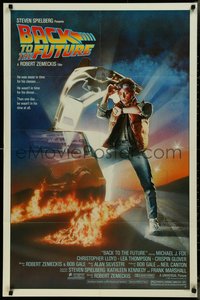 7p0223 BACK TO THE FUTURE studio style 1sh 1985 art of Michael J. Fox & Delorean by Drew Struzan!