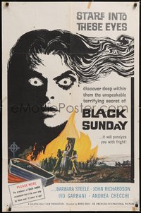 7p0241 BLACK SUNDAY 1sh 1961 Bava, deep in this demon's eyes is a hidden unspeakable secret!