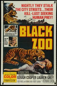 7p0243 BLACK ZOO 1sh 1963 great Reynold Brown art of fang & claw killers stalking human prey!