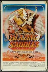 7p0247 BLAZING SADDLES 1sh 1974 art of Cleavon Little & Mel Brooks by Alvin & Goldschmidt!