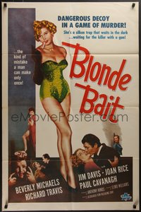 7p0249 BLONDE BAIT 1sh R1950s sexy smoking bad girl Beverly Michaels is a silken trap!