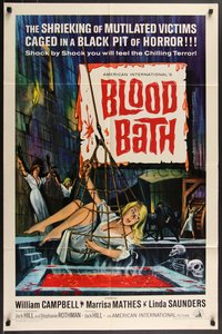 7p0251 BLOOD BATH 1sh 1966 AIP, cool artwork of sexy blonde being lowered into a pit of horror!