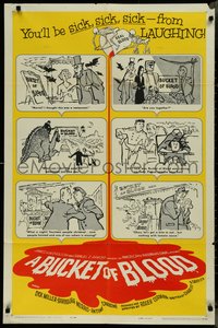 7p0260 BUCKET OF BLOOD 1sh 1959 Roger Corman, AIP, great RLL cartoon comic monster art!