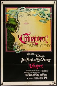 7p0273 CHINATOWN 1sh 1974 Polanski, Jim Pearsall art of smoking Jack Nicholson & Faye Dunaway!