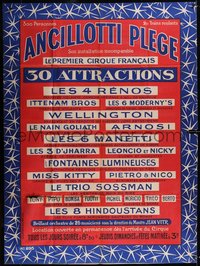 7p0029 CIRQUE ANCILLOTTI PLEGE 46x62 French circus poster 1920s 30 attractions, ultra rare!