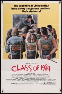 7p0278 CLASS OF 1984 1sh 1982 art of teacher McDowall holding gun on bad punk teens!