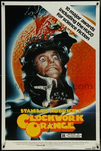 7p0280 CLOCKWORK ORANGE 1sh R1982 Stanley Kubrick classic, different art of Malcolm McDowell