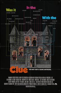 7p0283 CLUE 1sh 1985 Madeline Kahn, Tim Curry, Christopher Lloyd, cool board game poster design!