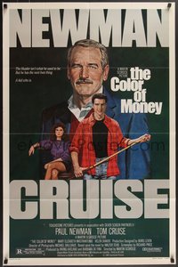 7p0284 COLOR OF MONEY 1sh 1986 Robert Tanenbaum art of Paul Newman & Tom Cruise playing pool!