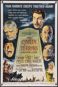 7p0285 COMEDY OF TERRORS 1sh 1964 Boris Karloff, Peter Lorre, Vincent Price, Fred Fixler art!