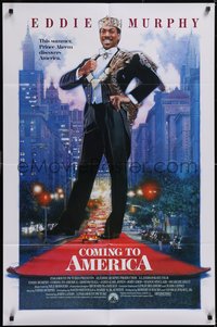 7p0286 COMING TO AMERICA int'l 1sh 1988 great artwork of African Prince Eddie Murphy by Drew Struzan!