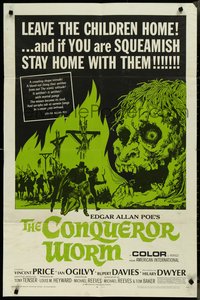 7p0291 CONQUEROR WORM 1sh 1968 Edgar Allan Poe, Vincent Price, gruesome horror art!