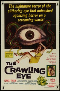 7p0296 CRAWLING EYE 1sh 1958 classic art of the slithering eyeball monster with female victim!