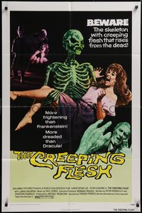 7p0298 CREEPING FLESH 1sh 1972 Christopher Lee, Peter Cushing, cool art of skeleton holding girl!