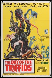 7p0310 DAY OF THE TRIFFIDS 1sh 1962 classic English sci-fi horror, cool art of monster with girl!