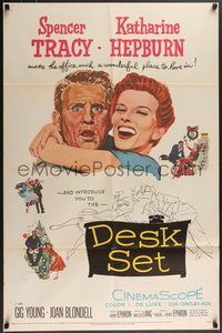 7p0313 DESK SET 1sh 1957 Spencer Tracy & Katharine Hepburn make the office a wonderful place!