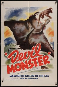 7p0315 DEVIL MONSTER 1sh 1935 cool artwork of giant manta ray in the South Seas ocean!