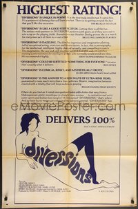 7p0321 DIVERSIONS 1sh 1976 x-rated, cool sexy art design of title over nude woman, ultra rare!