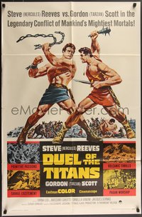 7p0326 DUEL OF THE TITANS 1sh 1963 Romolo e Remo, Steve Hercules Reeves vs Gordon Tarzan Scott!