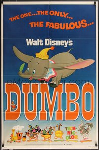 7p0327 DUMBO 1sh R1976 colorful art from Walt Disney circus elephant classic, the one and only!