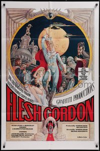 7p0351 FLESH GORDON 1sh 1974 sexy sci-fi spoof, wacky erotic super hero art by George Barr!