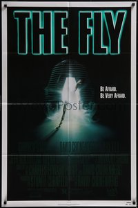 7p0352 FLY 1sh 1986 David Cronenberg, Jeff Goldblum, Geena Davis, cool creepy sci-fi art by Mahon!