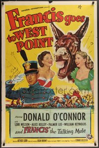 7p0357 FRANCIS GOES TO WEST POINT signed 1sh 1952 by Donald O'Connor, who is w/ wacky talking mule!