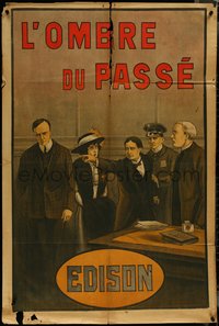 7p0071 SHADOWS FROM THE PAST French 31x47 1915 art of innocent man arrested, Edison, ultra rare!