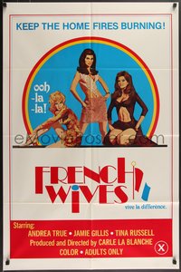 7p0360 FRENCH WIVES 1sh 1970 Andrea True, Jamie Gillis, sexy art, keep the home fires burning!