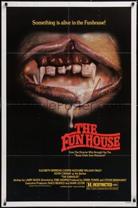 7p0364 FUNHOUSE 1sh 1981 Tobe Hooper, creepy close up of drooling mouth with nasty teeth!