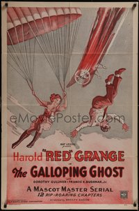 7p0366 GALLOPING GHOST 1sh R1937 adventure serial, cool artwork of crashing plane & parachute!