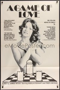 7p0368 GAME OF LOVE 1sh 1974 sexy Sheila Stuart sexploitation, suggestive chessboard, b/w style!