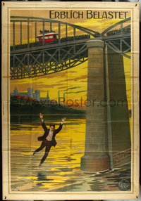 7p0019 ERBLICH BELASTET German 59x86 1913 art of man jumping from bridge, Harry Piel directed, rare!