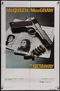 7p0369 GETAWAY 1sh 1972 Steve McQueen, McGraw, Sam Peckinpah, cool gun & passports image!