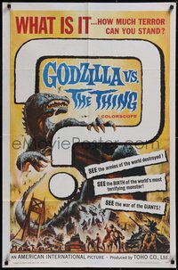 7p0378 GODZILLA VS. THE THING 1sh 1964 Reynold Brown monster art, how much terror can you stand!