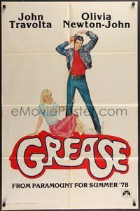 7p0383 GREASE teaser 1sh 1978 Linda Fennimore art of John Travolta & Olivia Newton-John, classic!