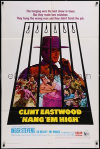 7p0388 HANG 'EM HIGH 1sh 1968 Clint Eastwood, they hung the wrong man, cool art by Kossin!