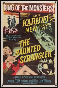 7p0391 HAUNTED STRANGLER 1sh 1958 creepy Boris Karloff marked their death by their wild beauty!