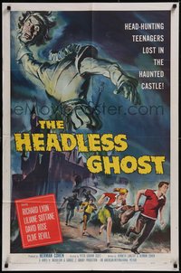 7p0392 HEADLESS GHOST 1sh 1959 head-hunting teens lost in the haunted castle, Reynold Brown art!