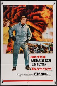 7p0394 HELLFIGHTERS 1sh 1968 John Wayne as fireman Red Adair, Katharine Ross, blazing inferno!