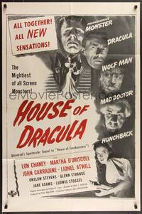 7p0405 HOUSE OF DRACULA military 1sh R1960s Wolfman Lon Chaney Jr., Glenn Strange as Frankenstein!