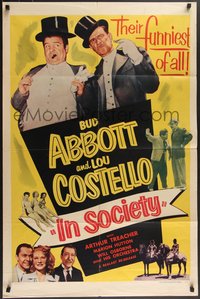 7p0416 IN SOCIETY 1sh R1953 great image of dapper Bud Abbott & Lou Costello in formal wear!