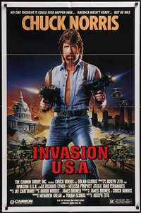 7p0422 INVASION U.S.A. 1sh 1985 great artwork of Chuck Norris with machine guns by Watts!