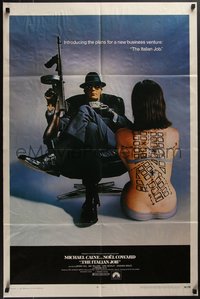 7p0425 ITALIAN JOB 1sh 1969 Michael Caine crime classic, image of map on sexy girl's back!